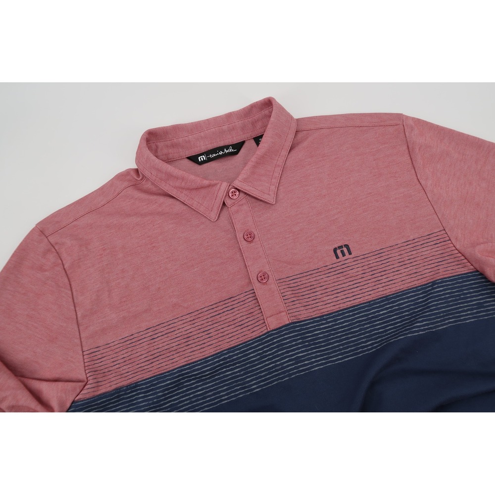 Travis Mathew Lake Life Polo Shirt Mens XL Red Blue Colorblockb Striped 1MW142